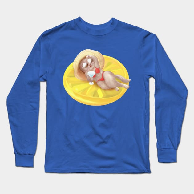 Cat Floating On Lemon Pool Float Long Sleeve T-Shirt by zkozkohi